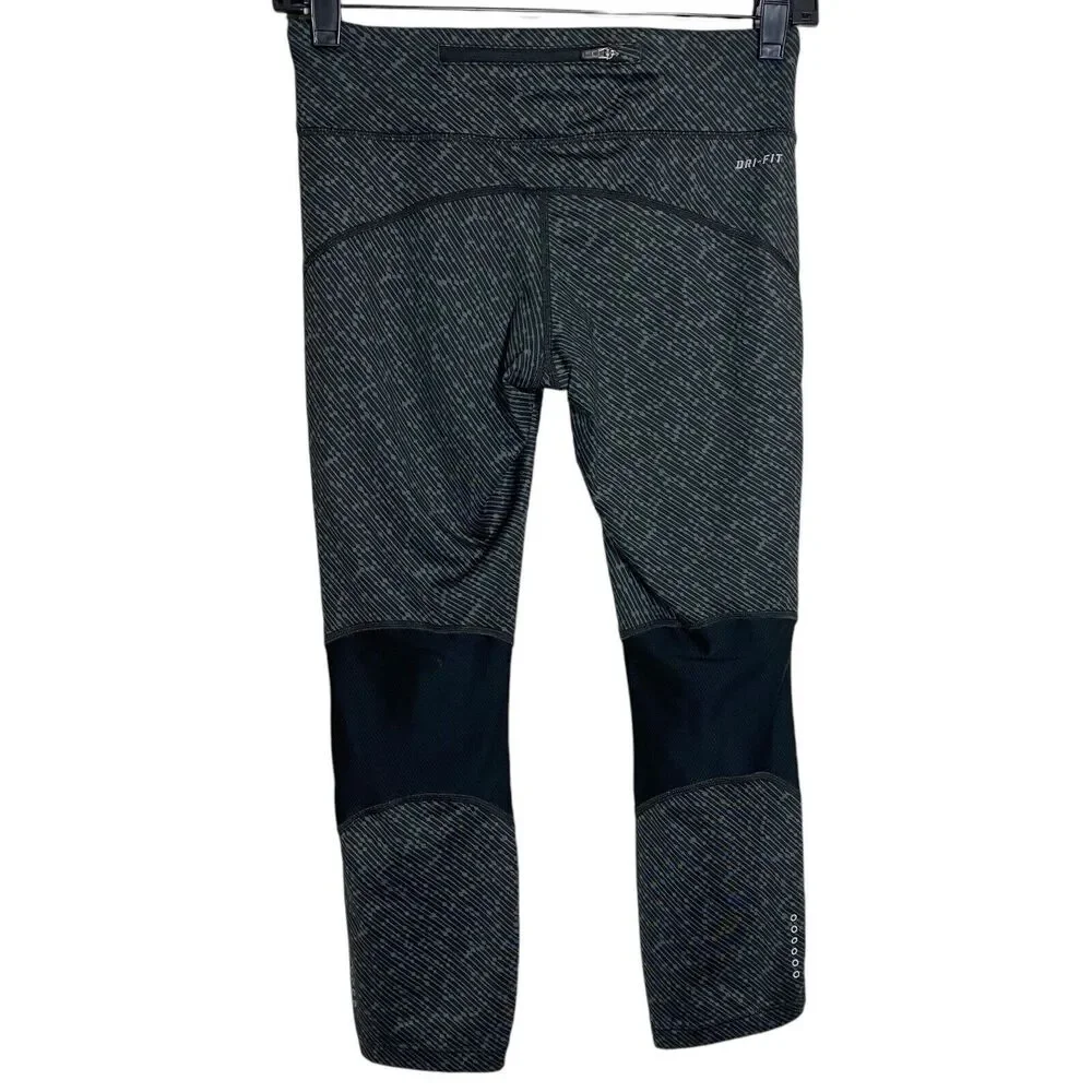 Nike Running Dri Fit Leggings Womens XS Black Gray Meteor Capri Athleisure Gym
